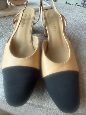 Kaitlyn Pan Two-Tone Beige and Black Slingback Heels